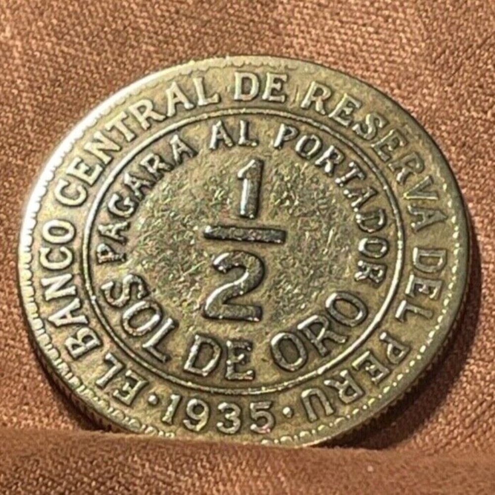 Peru 1935 1/2 Sol MA beautiful well defined lines - Picture 3 of 7
